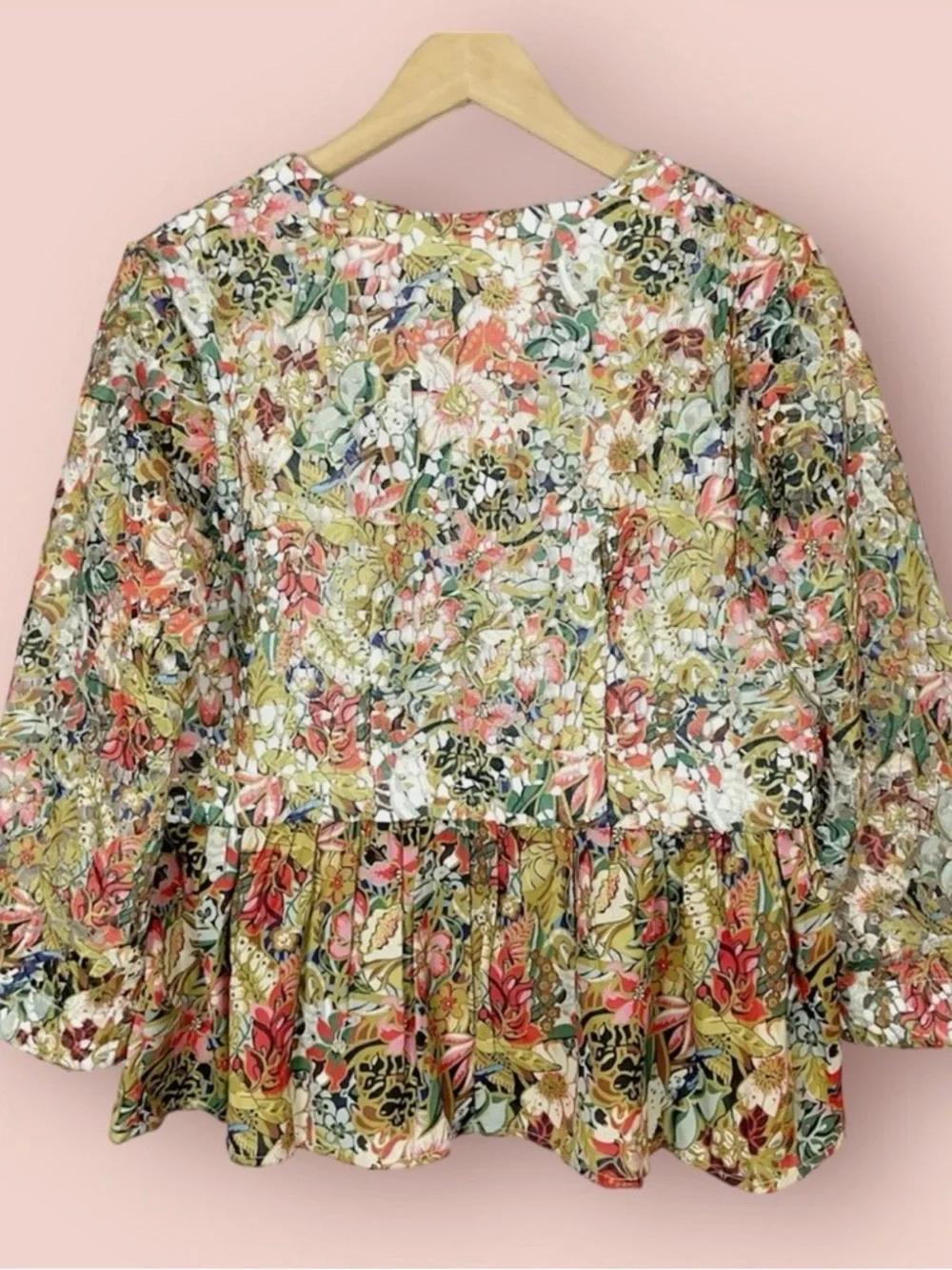 Soft Surroundings Ariege Hand Embroidered Beaded Lace Jacket XL Boho Peplum